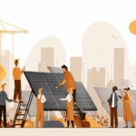 Group of people in the community working on installing a new solar panel