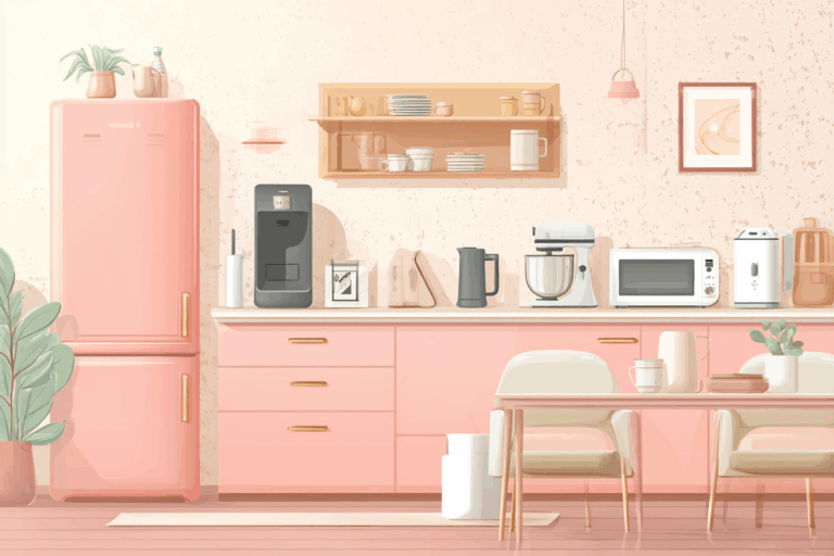 Modern pink kitchen with smart appliances