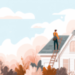 Man climbing on a ladder on top of a roof