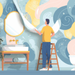 Man installing new wallpaper in his bathroom
