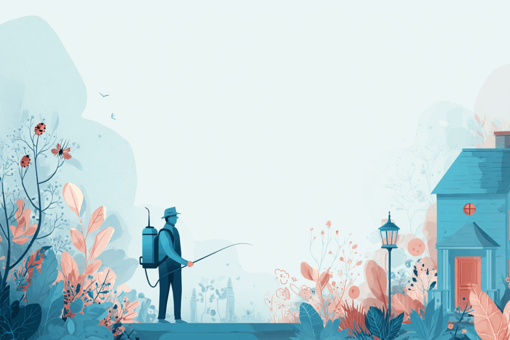 Man spraying pest spray on plants outside a home