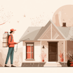 Man spraying pest control spray outside a home
